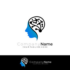 Head people logo with brain design technology, smart icons