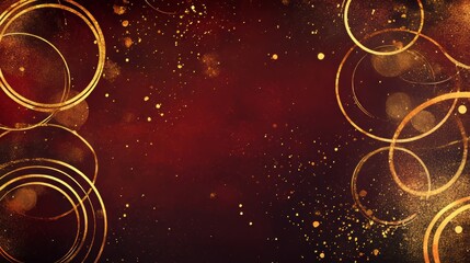 Abstract golden circles on a deep red background creating a vibrant textured design.
