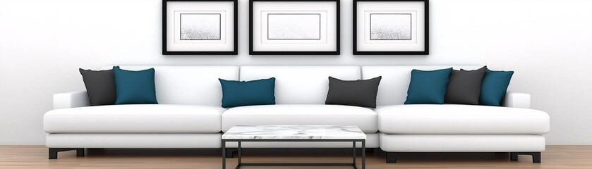 Modern White Sofa with Decorative Pillows in Living Room
