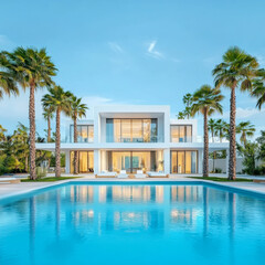Fototapeta premium white villa with impressive garden and pool