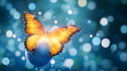 golden butterfly emerging, bokeh background - bokeh backgrounds
