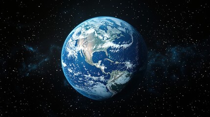 Fototapeta premium A vibrant depiction of Earth in space, showcasing its blue oceans and green landmasses amidst the stars.