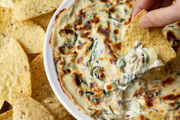 Classic Spinach Artichoke Dip with Tortilla Chips