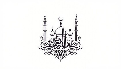 Ornamental mosque monogram with Kufic script-inspired designs and intricate borders.