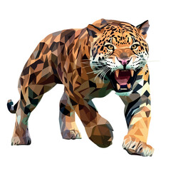 Colorful Low Poly Angry Roaring Jaguar Vector illustration