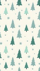 Stylized Christmas Trees And Snowflakes Pattern With Teal Green And Off-White