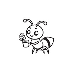 Cute baby honey bee with flower