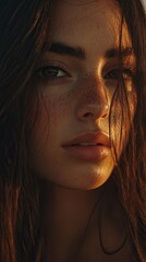 Fototapeta premium A woman with brown hair and a red nose
