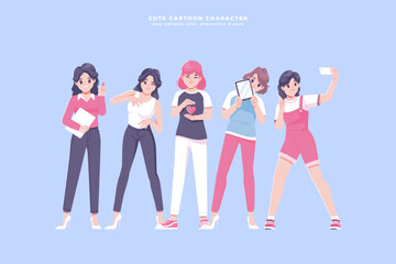 Obraz premium young girl cute cartoon character collection