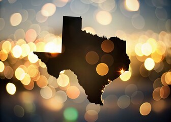 Texas State Map Outline, Black Silhouette with Bokeh Background, Isolated on White