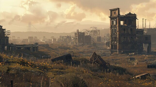 A post-apocalyptic settlement built from the remnants of old world technology