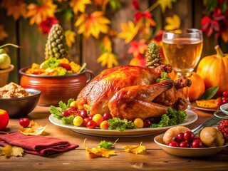 Thanksgiving Dinner Clipart: Festive Fall Feast with Copy Space