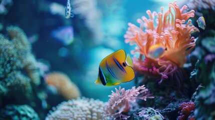 Breathtaking Underwater Scene Featuring Colorful Fish and Vibrant Coral Reef in a Sunlit Ocean Environment with Stunning Marine Life Diversity