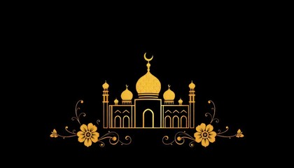 Obraz premium Gold mosque icon with delicate calligraphic accents and decorative floral motifs.