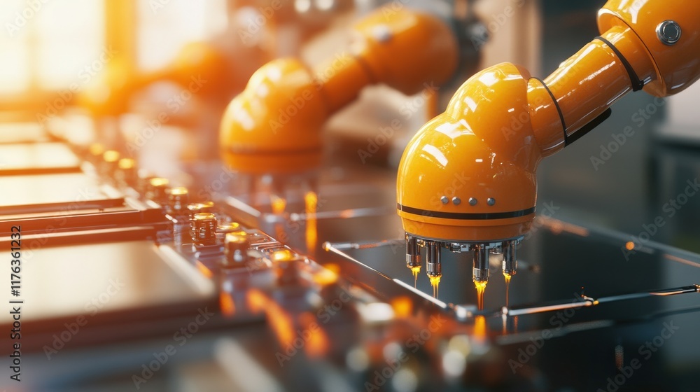 Poster advanced robotic arms in a modern manufacturing environment showcasing precision and efficiency in i