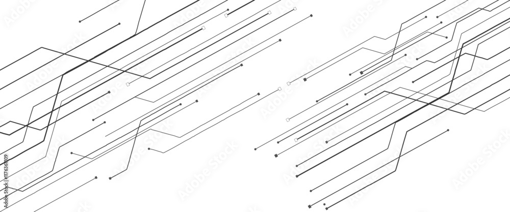 Poster vector abstract white digital technology circuits lines geometric dots and lines.