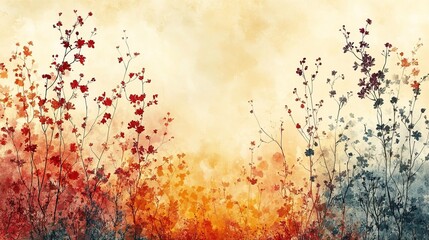 Fototapeta premium A vibrant watercolor illustration of flowers in warm tones, creating a serene and artistic atmosphere.