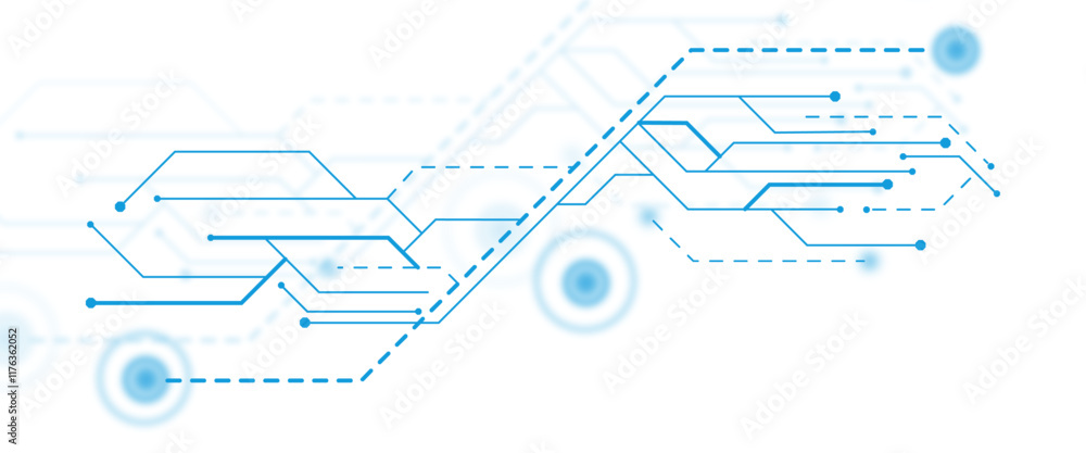 Poster vector abstract blue digital technology circuits lines geometric dots and lines.