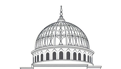 Fototapeta premium Abstract mosque dome with symmetrical ornamental details in a modern monoline style.