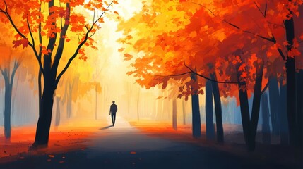Serene Autumn Walk Through Golden Leaf-Filled Forest Path