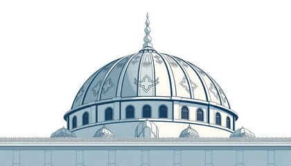 Obraz premium Abstract mosque dome with symmetrical ornamental details in a modern monoline style.