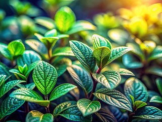 Obraz premium Tiny Green Leaves, High-Detail Macro Photography of Small Plants