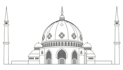 Obraz premium Abstract mosque dome with symmetrical ornamental details in a modern monoline style.