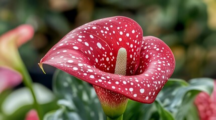 A vibrant red flower with white spots, showcasing natural beauty.