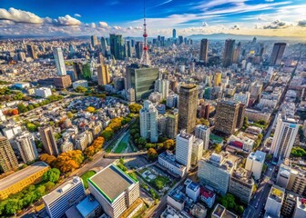 Tokyo Shibuya District Aerial View: Modern Architecture & Cityscape