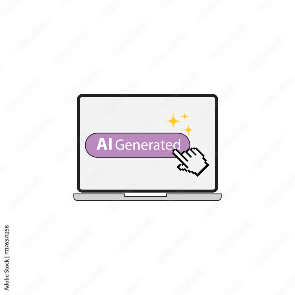 Poster cursor clicking generated button on laptop screen