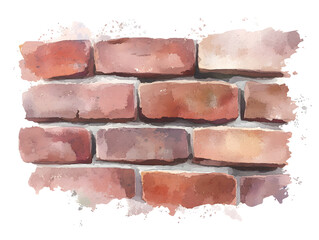Watercolor style brick wall with earthy red tones and soft textures, creating warm and inviting atmosphere. Perfect for backgrounds or artistic projects