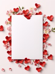 Vertical top view blank card love and wedding decoration Valentines day background