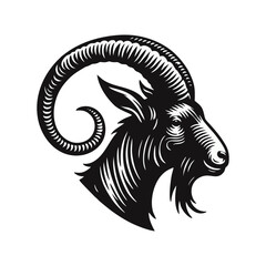 Obraz premium Goat head silhouette. engrave black icon on white background
