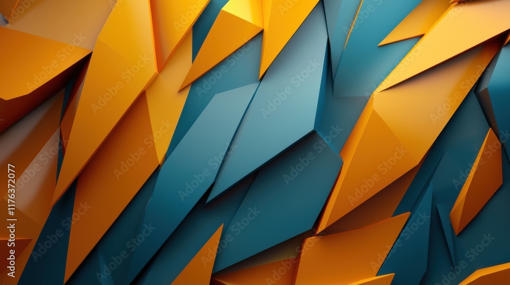 Wall mural A vibrant, abstract design featuring sharp geometric shapes in shades of orange and teal, creating a dynamic and modern visual impact.