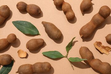 Tamarind, concept of tasty food, fresh tamarind fruit