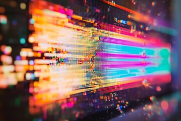 Obraz premium Abstract digital glitch art with vibrant colors and streaks.