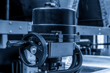 Close-Up of an Industrial Mechanical Component in Blue Tones