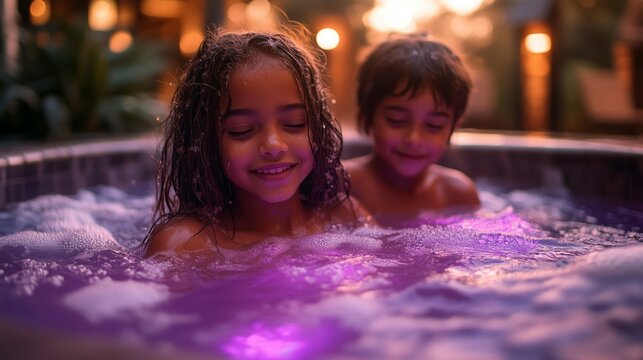Joyful Children Enjoying a Relaxing Evening in a Cozy Spa
