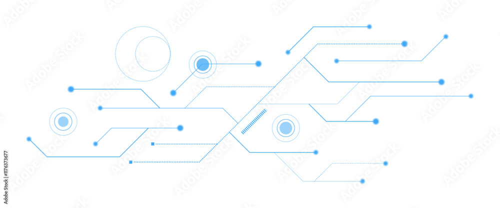 Poster vector abstract blue digital technology circuits lines geometric dots and lines.