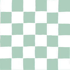 Seamless vector repeating pattern with hand drawn checkerboard in sage mint green and white. Versatile everyday, gardening background in tonal greens for packaging, fabric, wallpaper, wrap.