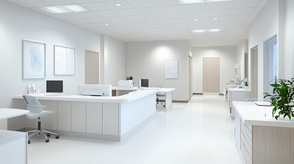 A modern, minimalist office interior showcasing clean lines and a bright environment designed for productivity and collaboration.