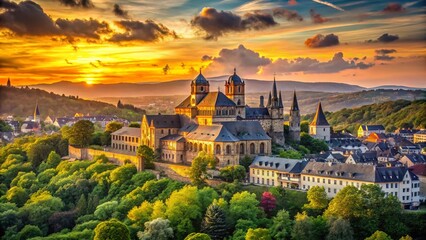 Obraz premium Trier Basilica Germany: Majestic Landscape Panorama at Sunset