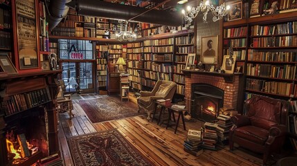 Obraz premium A vintage bookstore filled with rare books hidden alcoves