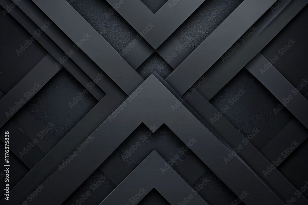 Fototapete abstract dark gray geometric pattern with overlapping shapes and shadows.