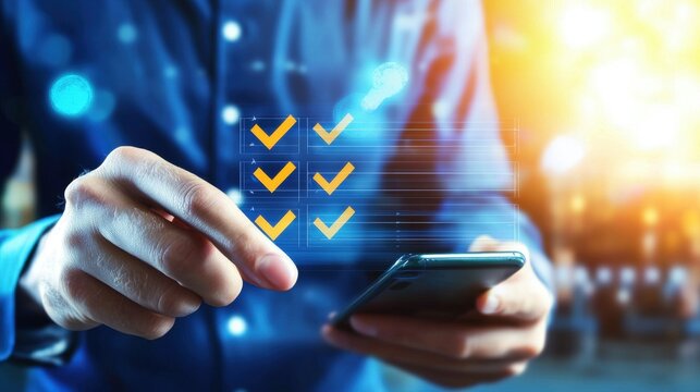 Digital task management action office environment smartphone usage productive workflow close-up view