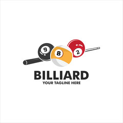 Billiard Logo Minimalist Design Ball and Stick Symbol Illustration Template