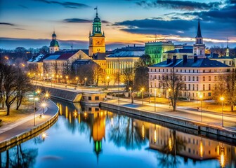 Fototapeta premium Turku Finland Night Cityscape - Long Exposure Photography