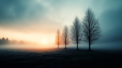 Obraz premium Foggy Winter Sunrise with Silhouetted Trees