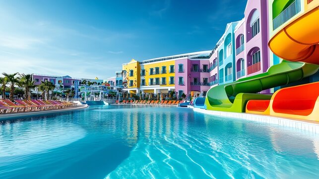 Family resort hotel with themed water parks, colorful rooms, and kidfriendly activities for memorable vacations