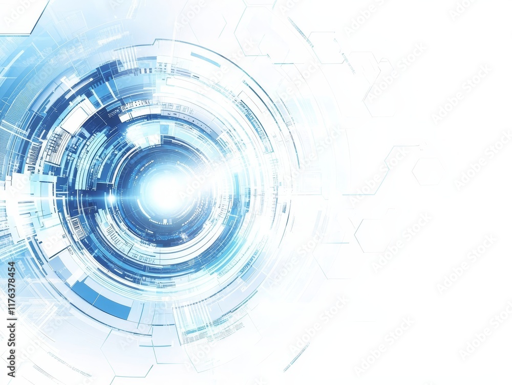 Poster abstract blue technology background with circular design elements.